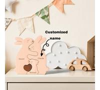 Shein Rompecabezas de madera personalizado de conejo con 2-5 nombres/apellidos familiares, decoración del hogar, adorno para la habitación de los niños, reg