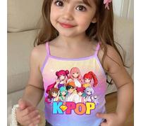 Shein Ropa de estilo K-POP colorida y cool con estampado de letras y estrellas para niñas jóvenes, camisetas estampadas de estilo K-POP, personajes de dibuj