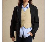 Shein Ropa de otoño e invierno, estilo de dinero antiguo, blazer de solapa a rayas de doble botonadura simple para mujer, de vuelta al colegio, ropa vintage