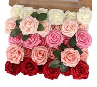 Shein Rosas de flores artificiales, 7/12/17/22/27 piezas de rosas de espuma de tacto real para ramos de boda, fiesta, decoración del hogar, Día de San Valen