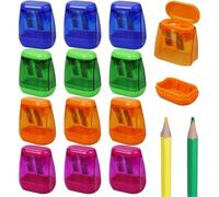 Shein Sacapuntas manual de doble orificio con tapa - Diseño compacto y portátil para niños y adultos, sacapuntas de colores para la escuela, la oficina, los