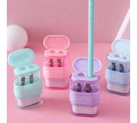 Shein Sacapuntas y borrador de color caramelo simple, sacapuntas de lápiz de doble propósito, borrador multifuncional portátil pequeño de sasafrás