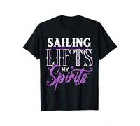 Shein Sailing Lifts My Spirits Bold Typography Design T-ShirtRetro Printed T-Shirt Of The Era Fashion Casual T-Shirts Are The Focus Of Summer Parties Print