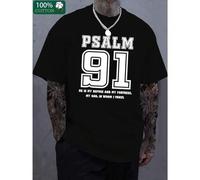 Shein Salmo 91, Confianza y Fe. Camiseta de manga corta con cuello redondo y estampado divertido. Tejido cómodo y transpirable. Estilo deportivo informal p