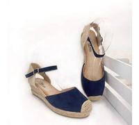 Shein Sandalia de cuña para mujer, Altura de cuña 6.5 cm, Valenciana básica con cuña de esparto Media, Estilo alpargata con tacón de Esparto trenzado, Cuña