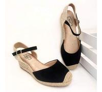 Shein Sandalia de cuña para mujer, Altura de cuña 6.5 cm, Valenciana básica con cuña de esparto Media, Estilo alpargata con tacón de Esparto trenzado, Cuña