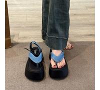 Shein Sandalias altas negras para mujer: suelas gruesas-verano-exterior-con tira en el dedo-crecimiento-zapatos romanos