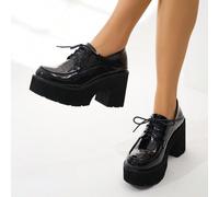 Shein Sandalias de cuña con plataforma negra, estilo Mary Jane con tira de tobillo cruzada, puntera redonda, tacón alto para fiesta, estilo europeo de prima