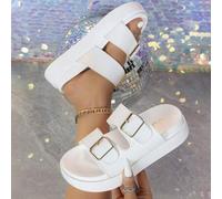 Shein Sandalias de cuña con plataforma para mujer, chanclas negras impermeables con suela gruesa, zapatos de playa con suelas dobles gruesas, moda al aire l