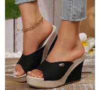 Shein Sandalias de cuña y plataforma para mujer, sandalias de cuña de talla grande para cruce de frontera UE-EE.UU., sandalias de tacón alto de moda con pla