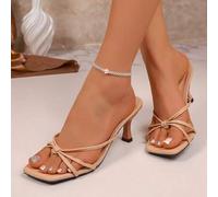 Shein Sandalias de dedo abiertas ligeras, de moda para uso al aire libre con faldas, de verano, con tacón alto tipo garra, para el desplazamiento diario