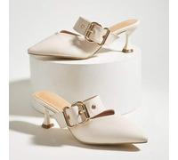 Shein Sandalias de mujer de moda con una sola correa, tacones altos de punta sexy, elegantes mules de punta cerrada con slip-on, cómodos zapatos planos con