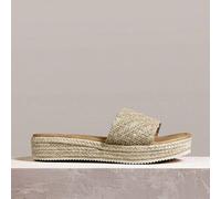 Shein Sandalias de plataforma casuales tejidas de moda para damas, con tira cruzada decorativa, estilo bohemio, vacaciones, vintage francés, cuña de tacón d
