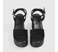 Shein Sandalias de plataforma con correa de tobillo de una sola banda para mujer, sandalias de cuña de ante sintético para vacaciones de verano, esencial de