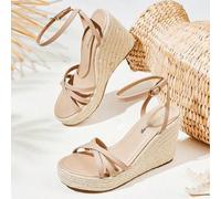 Shein Sandalias de plataforma y cuña de cuerda tejida para mujer, estilo de vacaciones BOHO Chic, atuendo retro de música country americana para festival