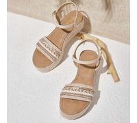Shein Sandalias de plataforma y cuña de cuerda tejida para mujer, estilo de vacaciones BOHO Chic, atuendo retro de música country americana para festival