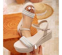 Shein Sandalias de plataforma y cuña de cuerda trenzada para mujer, estilo de vacaciones BOHO Chic, atuendo retro de música country americana para festival