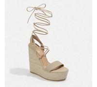 Shein Sandalias de plataforma y cuña de cuerda trenzada para mujer, estilo vacacional BOHO chic, retro, de música country americana, para festivales
