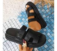 Shein Sandalias de suela gruesa de unicolor de última moda para mujeres, adecuadas para la playa, salidas, citas, vacaciones, fiestas, primavera/verano