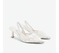 Shein Sandalias de tacón alto con punta negra de 7 cm, decoración de flores de malla, se pueden usar de dos maneras, estilo romano, tacón de aguja, calzado