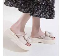 Shein Sandalias de tacón alto con suela gruesa, elegantes zapatos de playa con cuña y efecto galleta.