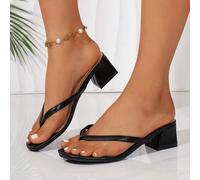 Shein Sandalias de tacón alto, sandalias de moda tipo chanclas para niñas, tacones de pirámide, sandalias de tacón alto a rayas blancas y negras cómodas par