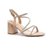 Shein Sandalias de tacón de bloque con tiras de diamantes de imitación Color sólido Elegante Elegante Resort Moda Básica Casual Al aire libre Lindo Estilo d