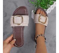 Shein Sandalias de verano de mujer con hebilla en unicolor estilo bohemio, calzado de moda de talla grande para cruce de frontera, sandalias de playa con he