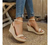 Shein Sandalias de verano para mujer, cómodas y de moda versátiles, con correa de tobillo, estilo de playa y resort, no se cansará incluso después de un uso