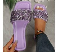 Shein Sandalias de verano para mujeres con perlas, rhinestones y diamantes falsos, nueva colección francesa coreana 2025 de verano, puntera cuadrada, talla