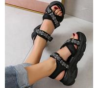 Shein Sandalias deportivas con cierre de velcro para mujer, sandalias deportivas con tira en el tobillo y bloque de color