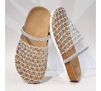 Shein Sandalias deslizantes de malla de plata para niñas, con plantilla de corcho transpirable y suela casual de verano para niños (suela/color de suela ale
