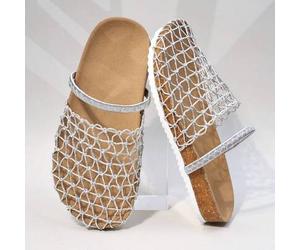 Shein Sandalias deslizantes de malla de plata para niñas, con plantilla de corcho transpirable y suela casual de verano para niños (suela/color de suela ale