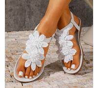 Shein Sandalias elegantes de mujer con decoración floral y punta abierta, estilo cuento de hadas de verano para vacaciones