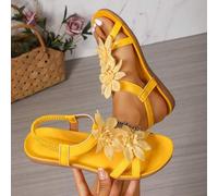 Shein Sandalias elegantes de mujer con decoración floral y punta abierta, estilo cuento de hadas de verano, sandalias ligeras para vacaciones