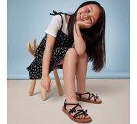 Shein Sandalias negras con múltiples tiras y hebilla con strass en forma de mariposa para niñas #ButterflyBloom - Elegancia brillante, fácil de usar y cómod
