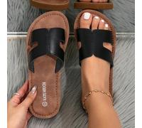 Shein Sandalias negras minimalistas de vanguardia de moda para mujer, adecuadas para combinar con pantalones cortos para citas en la playa de San Valentín,