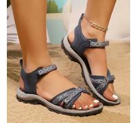 Shein Sandalias para mujer para exteriores, zapatos de playa con tiras entretejidas de color contrastante, cierre de , plantilla con masaje, suela exterior