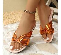 Shein Sandalias planas, cómodas y casuales con puntera redonda, plisadas y con lazo, elegantes y clásicas para mujer. Moda de Europa y América durante 26 añ