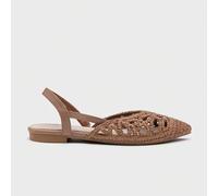 Shein Sandalias planas de ballet de rafia trenzada con tiras traseras verano estilo bohemio