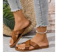 Shein Sandalias planas de plataforma con slip-on de moda casual para mujer de talla grande, diseños de cruce de frontera cómodos de verano, nuevos modelos 2