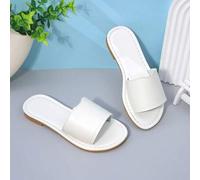 Shein Sandalias planas de un solo tirante blancas para niñas, zapatos de verano casuales de punta abierta minimalistas para niños (nuevo producto explosivo)