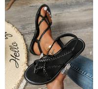 Shein Sandalias planas negras, marrones y blancas de nueva tejido para mujer, chanclas, sandalias tipo mule de dedo abierto, para uso en interiores y exteri