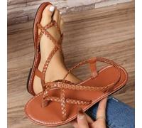 Shein Sandalias planas tejidas para mujer, negras/marrones/blancas, chanclas tipo chancleta, unicolor con puntera abierta antideslizante, para uso en interi