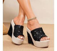 Shein Sandalias plataforma para mujer de 5.5" de tacón súper alto, de unicolor, estilo elegante, apropiadas para la universidad, vacaciones, moda, estilo bo
