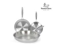 Shein Santa Clara | Sartenes Acero Inoxidable 18/10 Trifusión sin Revestimiento, Aptas para Inducción, Gas, Vitro y Horno, Cocina Saludable, Medidas 20, 24,