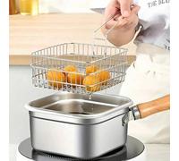 Shein Sartén cuadrada de acero inoxidable, olla de leche para el hogar, olla para pasta, freidora profunda portátil para exteriores, adecuada para la mayorí
