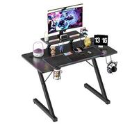 Shein Scrivania da Gaming 100x55 cm con Supporto per Monitor, Tavolo Gaming a Forma di Z con Superficie in Fibra di Carbonio, Gancio per Cuffie e Portabicch
