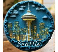 Shein Seattle After Dark Space Needle Glow Snowflakes And The Emerald City Night Imán Donde las Luces de la Ciudad Mantienen las Estrellas Cerca Recuerdo pa