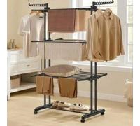 Shein Secadora de Ropa Plegable con Ruedas, Gran Capacidad, Tendedero de Acero Inoxidable, Alas, Plegable a 3 Niveles de Secado, para Uso Interior y Exterio